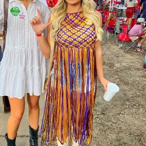 Zara Purple and Yellow Satin Woven Fringe Top